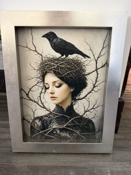 Framed Art Print – Gothic Portrait with Raven Carousel 1