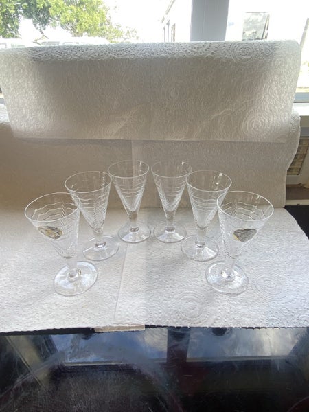 Webb Corbett Crystal Irene Stevens WAVE / FERN Wine Glass x6 Carousel 1