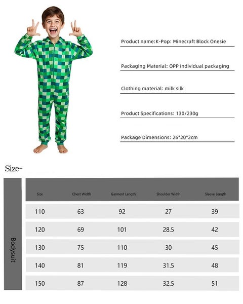 Minecraft Diamond Armor Kids Cosplay Costume – Green Creeper Style Jumpsuit Carousel 3