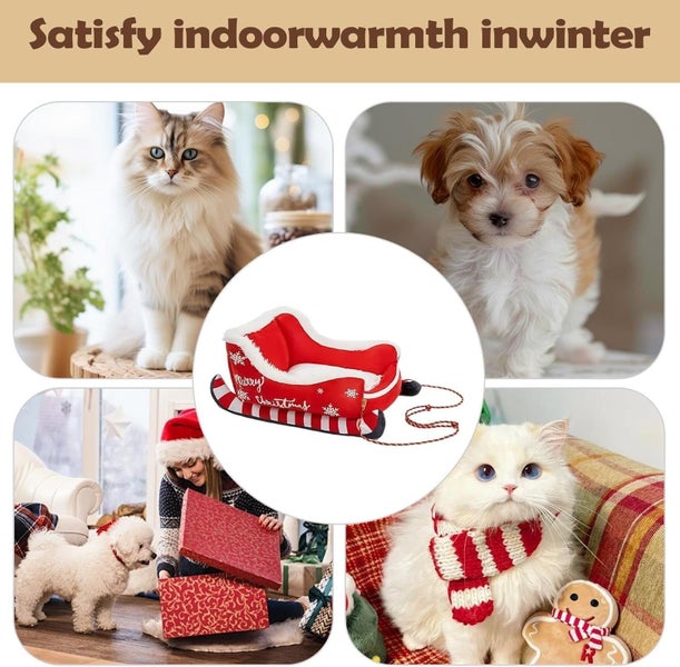 Christmas Sleigh Dog Bed, Funny Santa Sleigh Pet Warm Bed, Removable & Wash Carousel 6