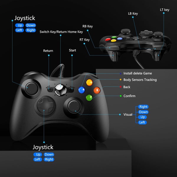 Wired Xbox 360 Controller Gamepad Joystick Compatible with Xbox 360 /PC/ Wi Carousel 8