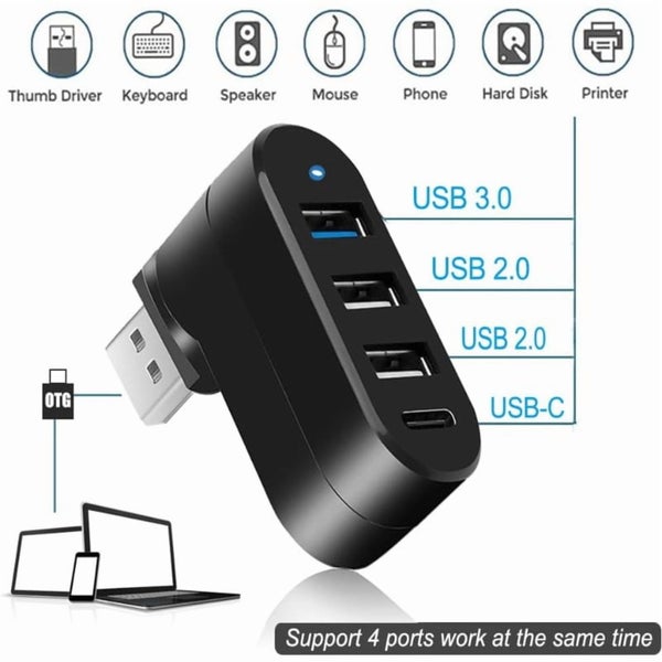 USB 3.0 hub, 4-port USB extender [90?a/180?a rotatable], suitable for laptops Carousel 2