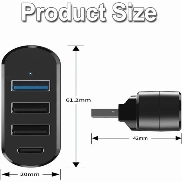 USB 3.0 hub, 4-port USB extender [90?a/180?a rotatable], suitable for laptops Carousel 8
