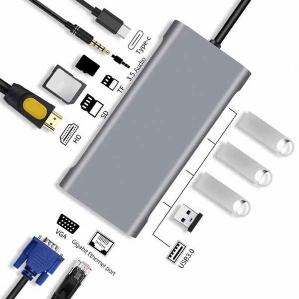 11-in-1 USB 3.0 Hub, Type-C to USB Adapter Splitter, VGA Card Reader, Multi Carousel 1