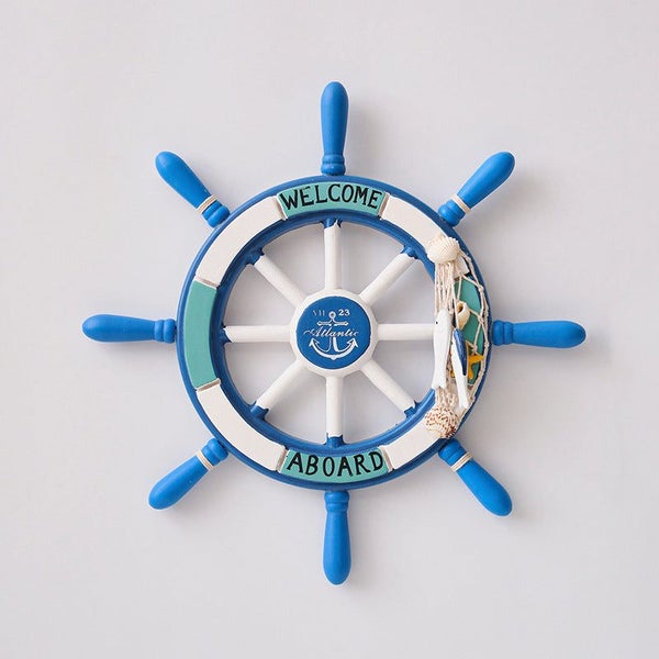 Elosung Nautical Rudder Wall Decor 34Cm Coastal Home Accent (Light Blue Pull Net Carousel 1