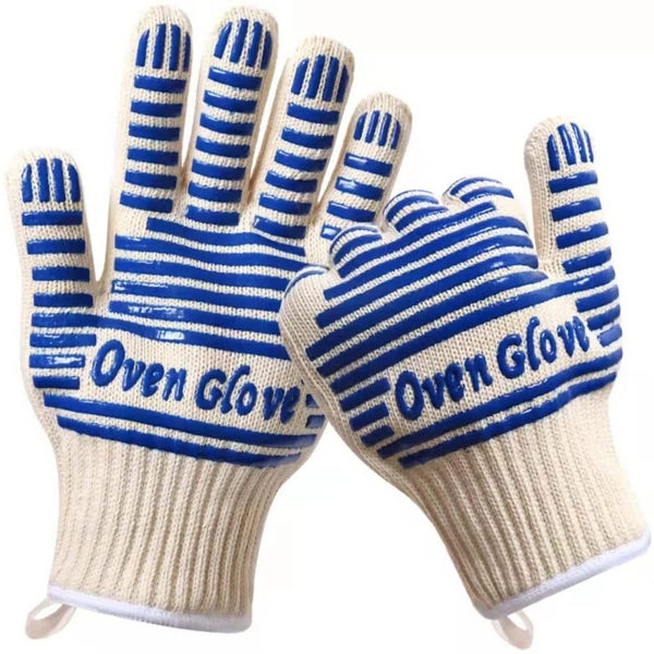 Elosung Blue And White Extreme Heat Resistant Bbq Gloves Cut Oven Mitts With Non Carousel 1