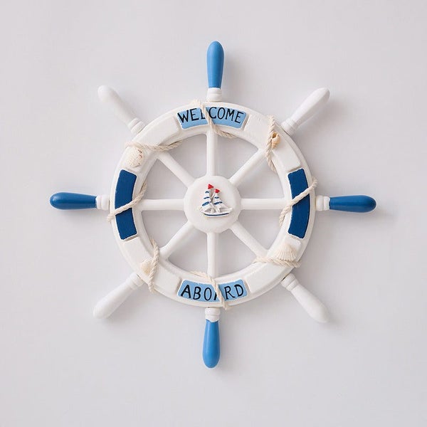 Elosung Nautical Rudder Wall Decor 34Cm Coastal Home Accent (Blue And White Rudd Carousel 1