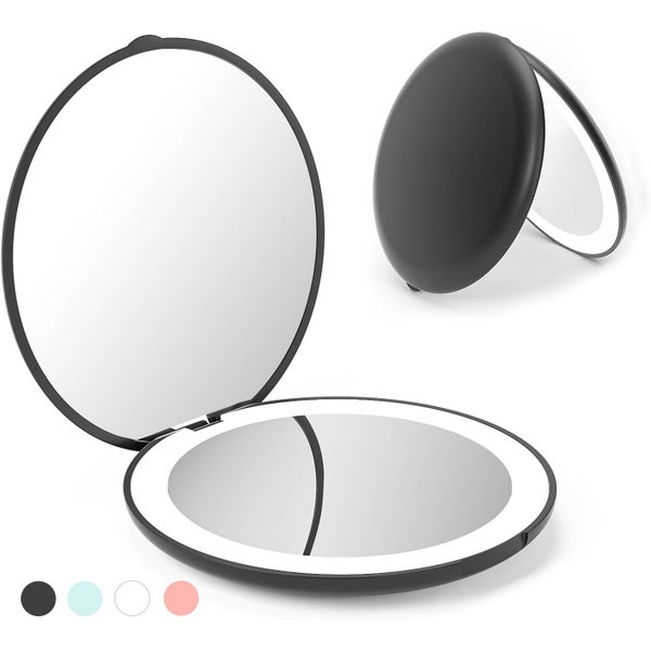 Travel Mirror with Light, 1X/10X Magnification Compact Mirror, Rechargeable Carousel 1