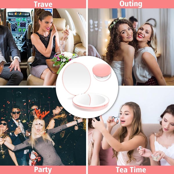 Travel Mirror with Light, 1X/10X Magnification Compact Mirror, Rechargeable Carousel 7