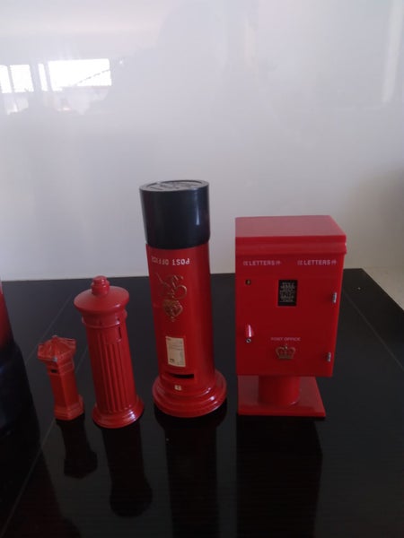 MONEY BOXES X 6 - POST OFFICE - 2 METAL - 3 PLASTIC - 1 CERAMIC - $49.00. Carousel 2