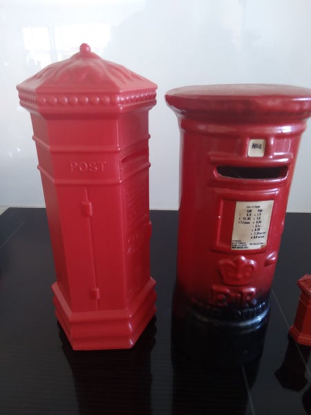 MONEY BOXES X 6 - POST OFFICE - 2 METAL - 3 PLASTIC - 1 CERAMIC - $49.00. Carousel 4