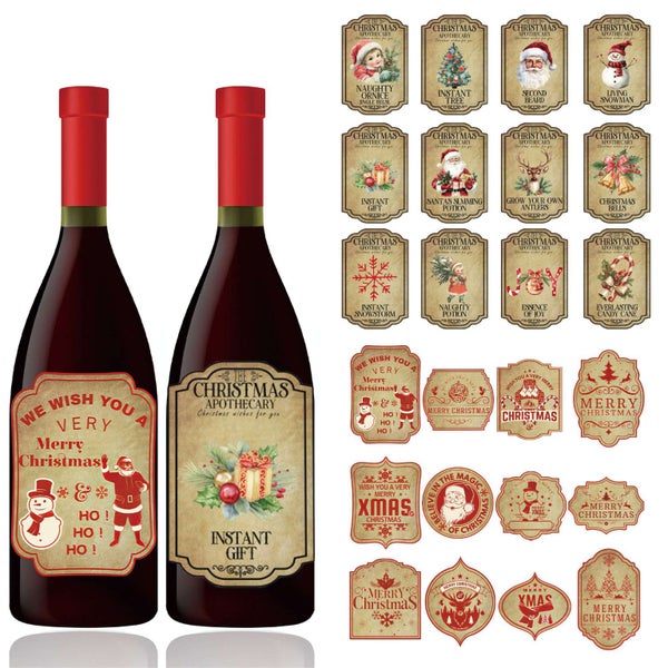 12Pieces Christmas Wine Bottle Label Sticker, Christmas Party Sticker Pack, Carousel 1