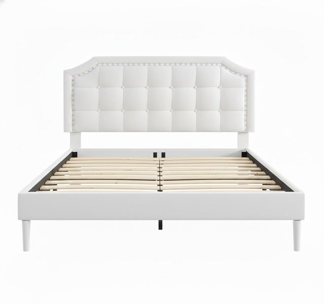 Eltham Bedframe White PU Queen Carousel 1
