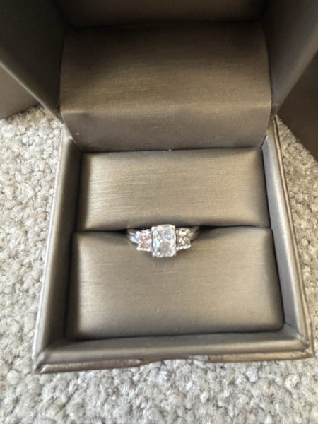 Diamond ring. 18ct white gold radiant three stone diamond ring Carousel 1