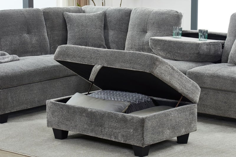 NEBULA Pro Sectional Sofa w/ Ottoman & USB Port (Misty Grey) Chaise Facing Right Carousel 2