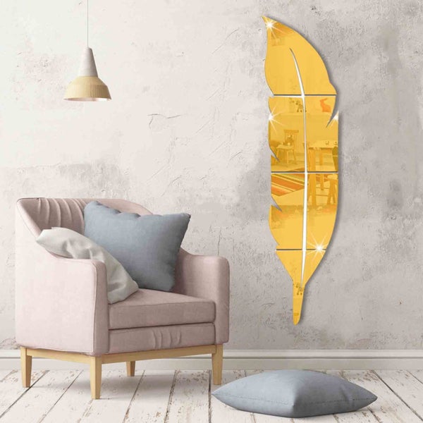 3D Acrylic Mirror Wall Decor Stickers, Feather Shaped DIY Self-Adhesive Wal Carousel 1