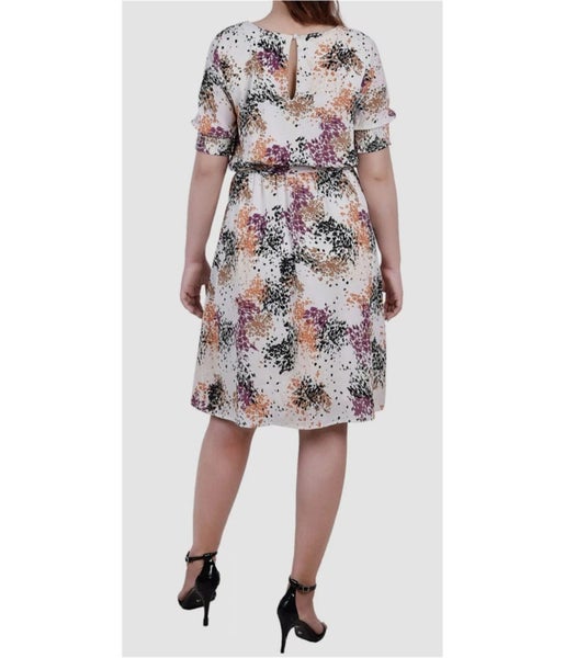 NY Collection Womens Belted Pebble Crepe Fit & Flare Dress Carousel 2