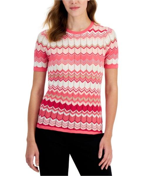 Anne Klein Womens Striped Knit Blouse Carousel 1