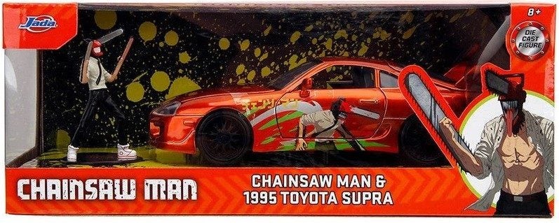 Jada 1:24 Scale Chainsaw Man 1995 Toyota Supra With Figure Orange Carousel 1