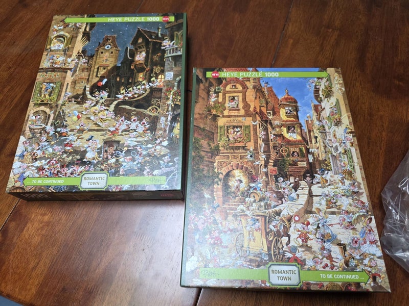 2x HEYE Puzzles Complete set ROMANTIC TOWN Night & Day (BOTH) Perfect Condition Carousel 1