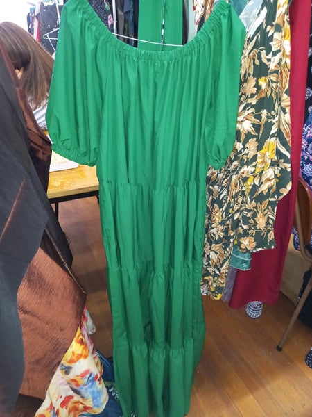 MIRROU Emerald Green Peasant Maxi Dress (Size 14) Carousel 2