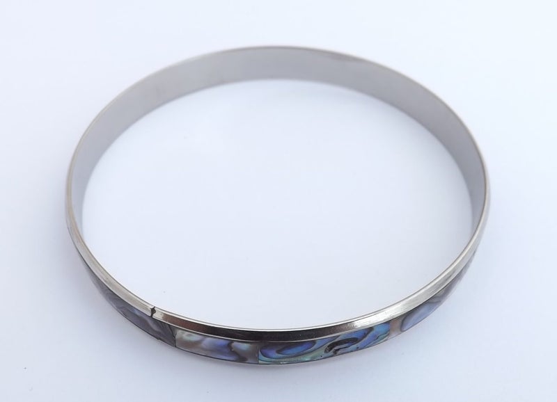 Paua & Silver Tone Bangle Bracelet Carousel 2