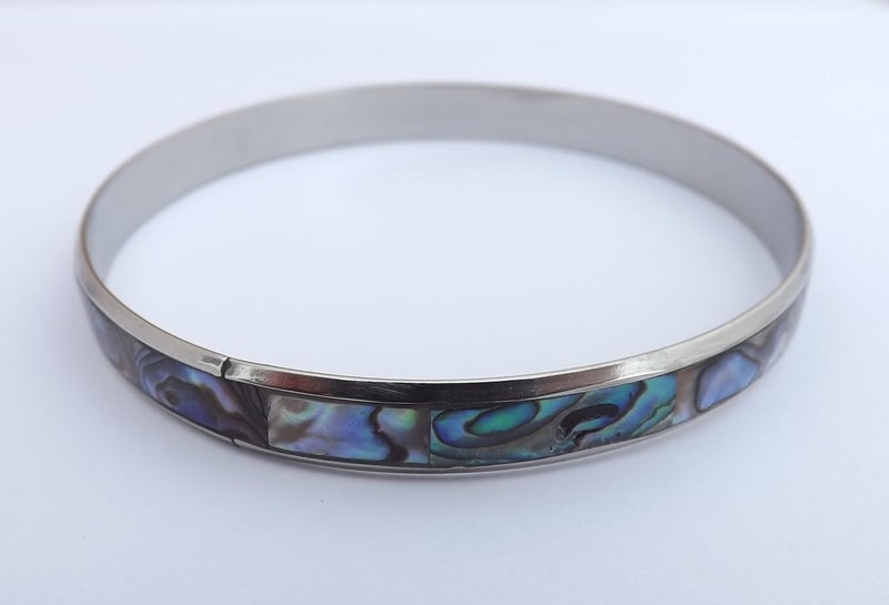 Paua & Silver Tone Bangle Bracelet Carousel 3