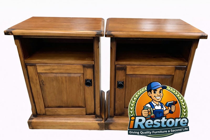 Beautiful Woodpeckers solid rimu bedside cabinets - FULLY RESTORED Carousel 1