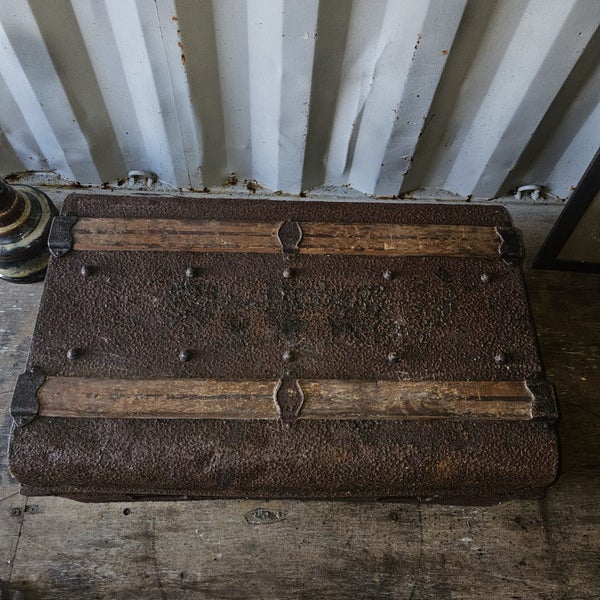 Vintage John Little & Co. Ltd. London "The Coromandel" Steel Chest with wood top Carousel 1
