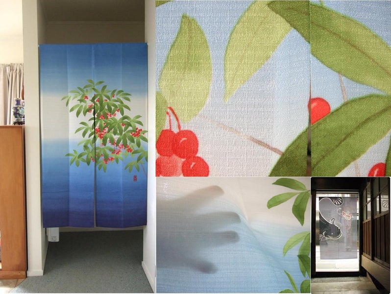 Japanese Noren doorway curtain for privacy or decor. BERRIES. Carousel 2