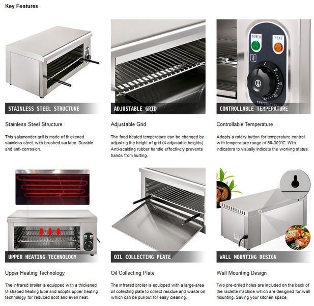 Salamander Broiler Cheese Melter 2000W Toaster Oven Grill w/ Heating Tube Carousel 13