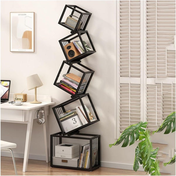 Geometric Stacking Bookshelf 183cm Tall Modern Storage Rack 5-Tier Carousel 1