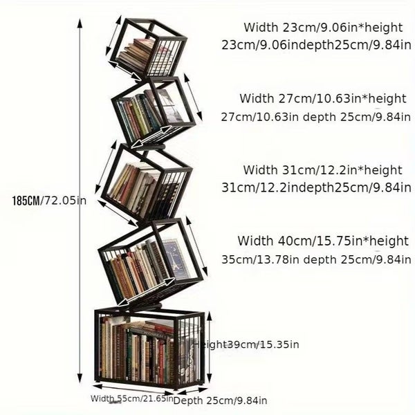 Geometric Stacking Bookshelf 183cm Tall Modern Storage Rack 5-Tier Carousel 2