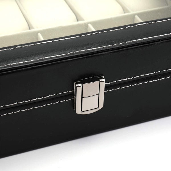 12 Slot Leather Watch Box Display Case Organizer with Framed Glass Lid Eleg Carousel 2