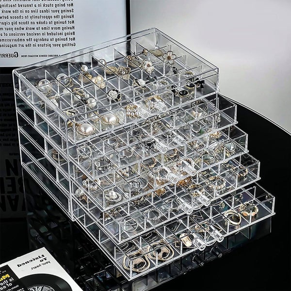 Acrylic Jewelry Storage Box Earring Holder with 5 Drawers, 120 Grids Jewelr Carousel 1
