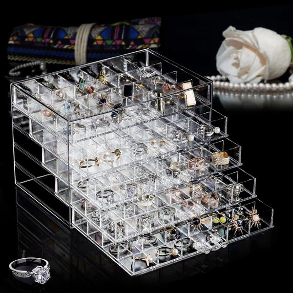 Acrylic Jewelry Storage Box Earring Holder with 5 Drawers, 120 Grids Jewelr Carousel 9