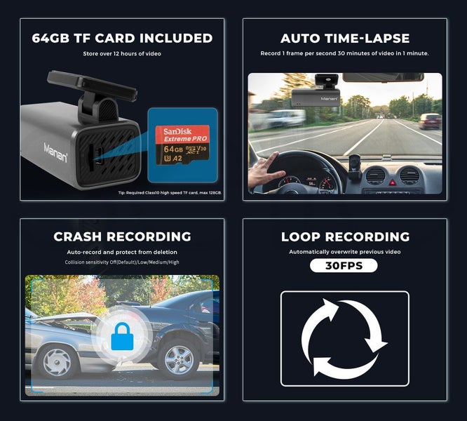 Dash Camera 4K Wifi Car Recorder Voice Control Night Vision Parking Monitor 64G Carousel 9