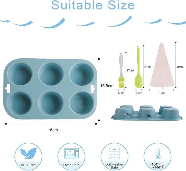 3Pcs Silicone Muffin Pan Set, 6-Cavity Nonstick Baking Tray with 2pcs Pipin Carousel 2