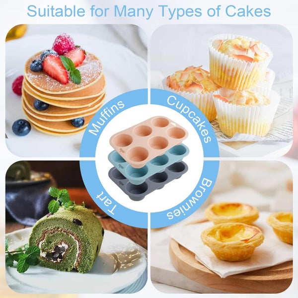 3Pcs Silicone Muffin Pan Set, 6-Cavity Nonstick Baking Tray with 2pcs Pipin Carousel 7