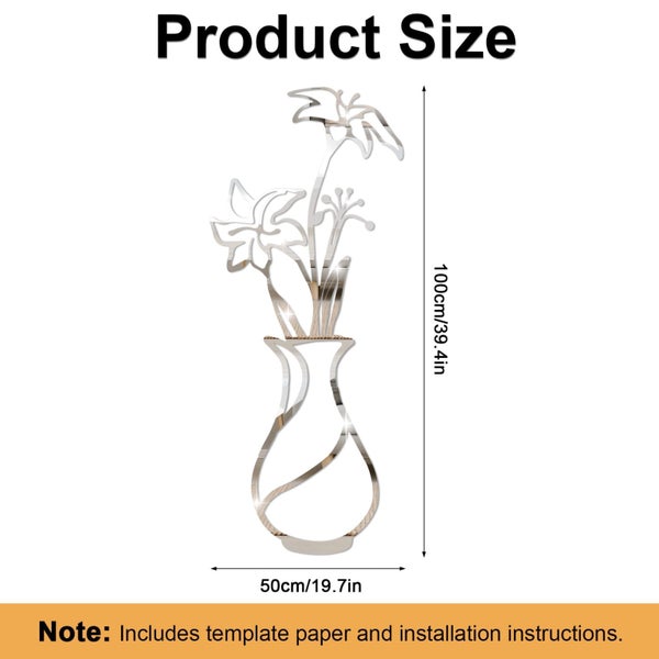 Flower 3D Acrylic Mirror Wall Stickers, Removable Floral Vase Wall Stickers Carousel 2