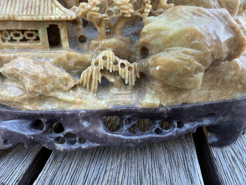 Antique Chinese Soapstone Carving – Hand-carved Mountain Village Scene (1920s) Carousel 11