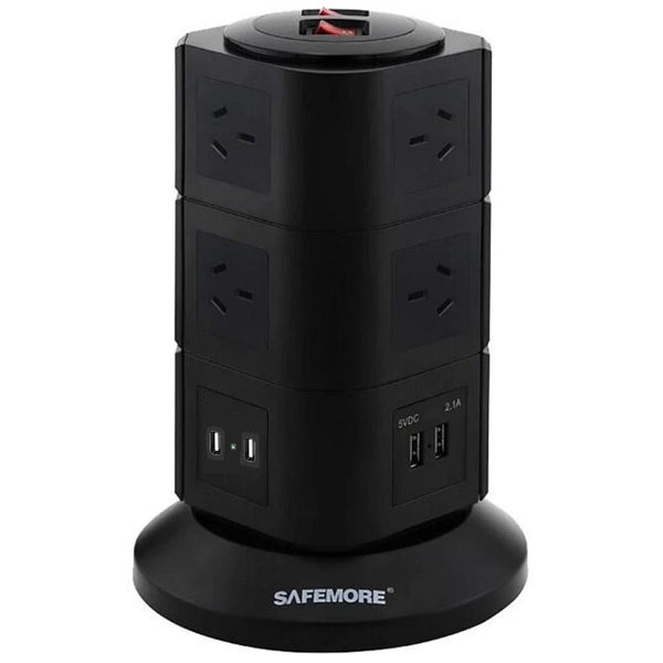 SAFEMORE VPS Origin 3 Level Power Board 10 Outlet 2 x USB-A & 2 x TYPE-C,BLACK Carousel 1