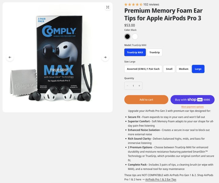 2x 3 Pairs Airpods Pro 3 Comply Foam Tips (Large) Carousel 2