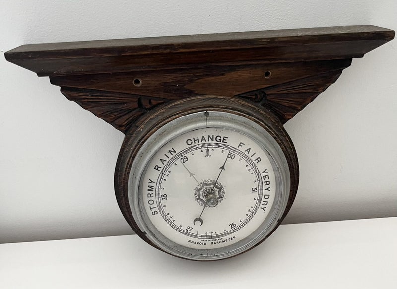 Vintage Oak Art Deco Aneroid Barometer fab design Carousel 1