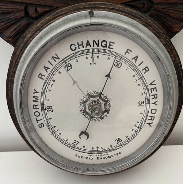 Vintage Oak Art Deco Aneroid Barometer fab design Carousel 2