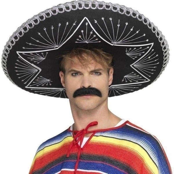 Deluxe Authentic Sombrero Adult Black with Silver Braiding Carousel 1
