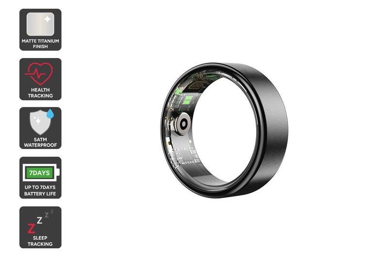 Kogan Aura Ti Smart Ring (Titanium, Graphite, Size 12) Carousel 1