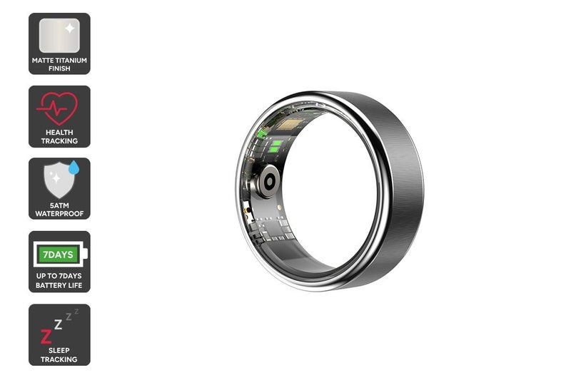 Kogan Aura Ti Smart Ring (Titanium, Silver, Size 7) Carousel 1