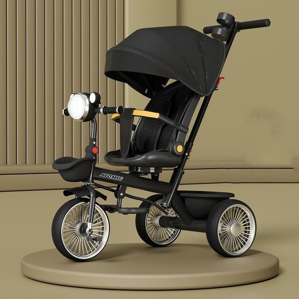 Kids Tricycle Folding Toddler Trike w/Adjustable Push Handle, Rotatable Seat Carousel 1