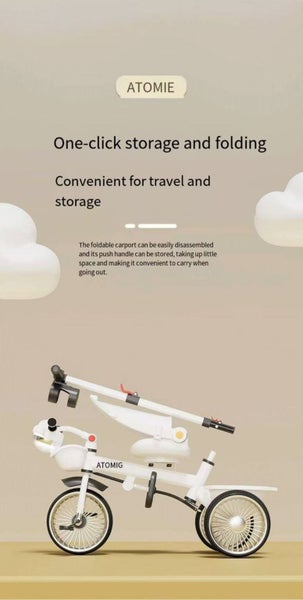 Kids Tricycle Folding Toddler Trike w/Adjustable Push Handle, Rotatable Seat Carousel 11